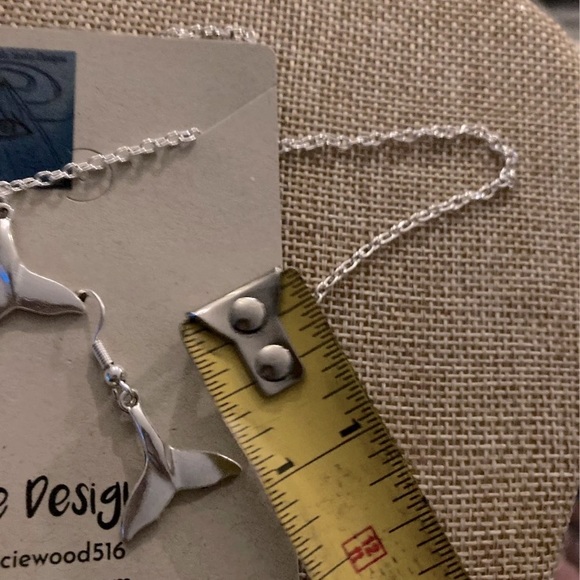 Set! Handmade silver dolphin fluke earrings $ necklace 18” chain - Picture 3 of 3